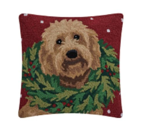 Peking Handicraft Giftable Pillows Labradoodle with Wreath Hook Pillow, 18-inch Height, Home, Indoor