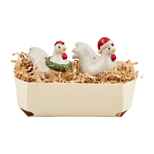 Mud Pie Chick Farm Animal Xmas Shaker Salt & Pepper, 2 1/2" x 2 1/2", WHITE