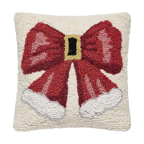 Peking Handicraft Christmas Bells Hook Pillow, 1 Piece, 10 Inches, Red & Ivory