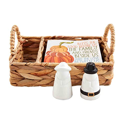 Mud Pie Fall Woven Salt and Pepper Set, basket 5 1/2" x 7 1/2", BROWN