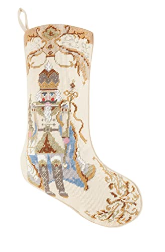 Peking Handicraft Nutcracker Embroidered Christmas Stocking, 18-inch Length, Poly and Cotton Velvet, Holiday Seasonal Decoration