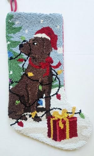 Chocolate Labrador Retriever String Lights Dog Hook Wool Christmas Stocking