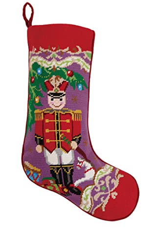 Peking Handicraft Xmas Soldier Embroidered Christmas Stocking, 18-inch Length, Poly and Cotton Velvet, Holiday Seasonal Decoration