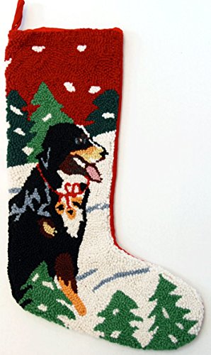 CUSTOM Peking Handicraft Bernese Mountain Dog Cardinal Hooked Wool Large Christmas Stocking - 13" x 21"