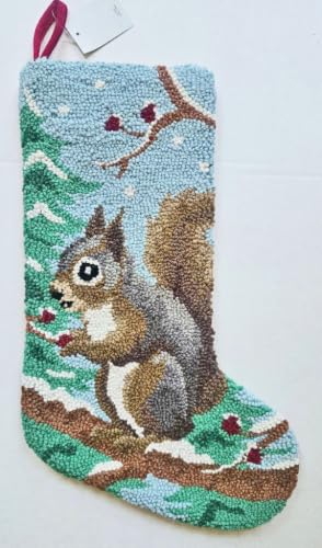 Festive Forest Holiday Squirrel Hook Wool Christmas Stocking