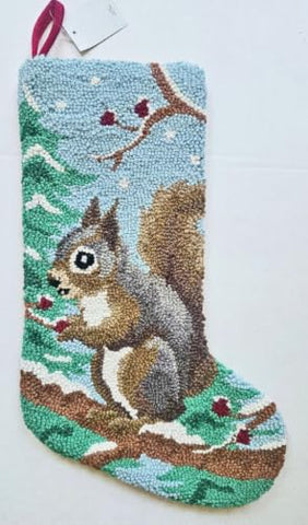 Festive Forest Holiday Squirrel Hook Wool Christmas Stocking