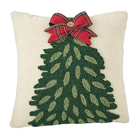 Mud Pie Tartan Hooked Pillow, Tree