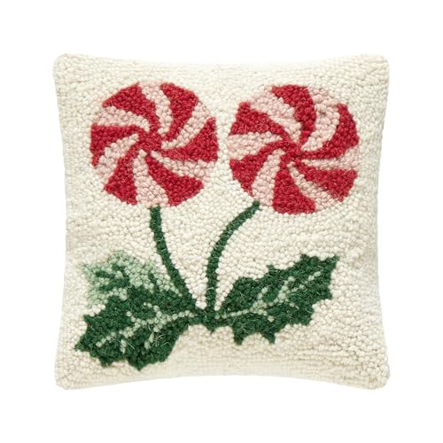 Peking Handicraft Peppermints Cherry Hook Pillow, 1 Set, 10 Inches, Multicolor