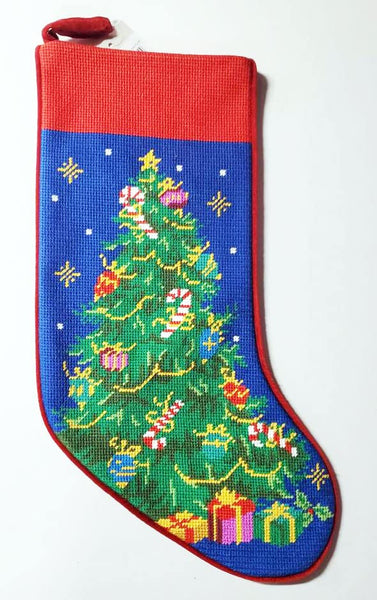 Peking Handicraft Candy Cane Decorated Tree Embroidered Christmas Stocking - 18" x 11"