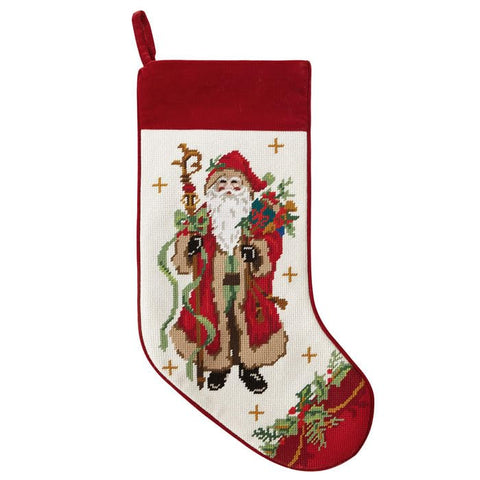 Peking Handicraft Santa with Staff Embroidered Needlepoint Stocking, 18-Inch, Multicolor