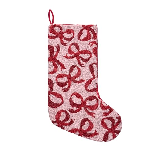 Peking Handicraft Bow Pattern Hook Christmas Stocking, Holiday Stocking, 1 Piece, 20 Inches, Red Pink