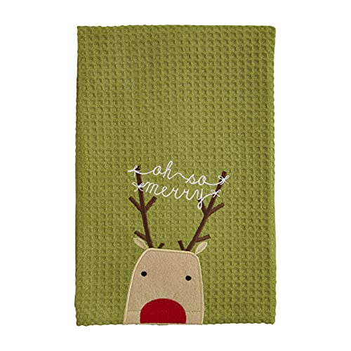 Mud Pie Christmas Reindeer Waffle Weave Dish Towel 25" x 16"