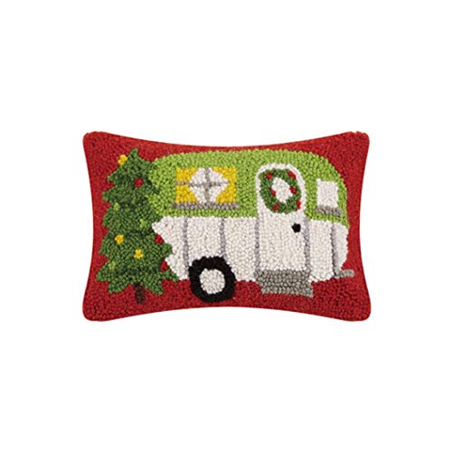 Peking Handicraft Holiday Camper Hooked Pillow, 12" x 8"