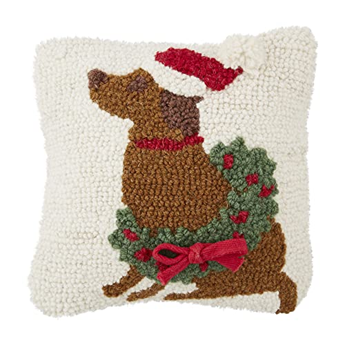 Mud Pie Chocolate Labrador Dog Christmas Mini Hooked Pillow