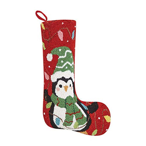 Holiday Penguin with Lights Hooked Christmas Stocking Wool