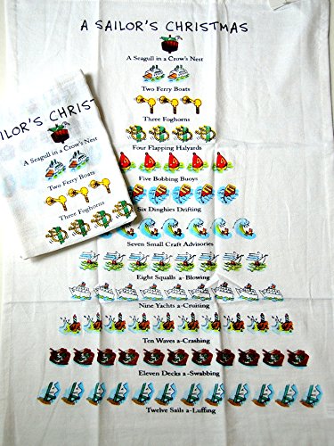 Twelve Days Of a Sailor's Christmas Flour Sack Kitchen Dish Towel