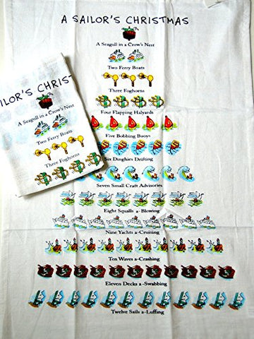 Twelve Days Of a Sailor's Christmas Flour Sack Kitchen Dish Towel