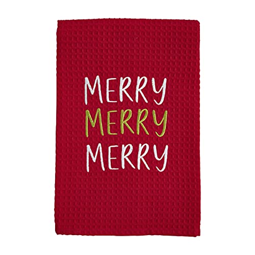 Mud Pie MERRY Christmas Waffle Dish Towel  25" x 16"