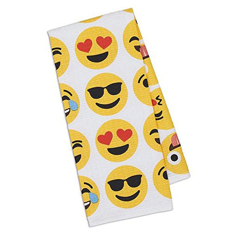 Design Imports Emoti Kitchen Cotton Dishtowel, Printed Waffle 18-Inch by 28-Inch, Emoji Faces