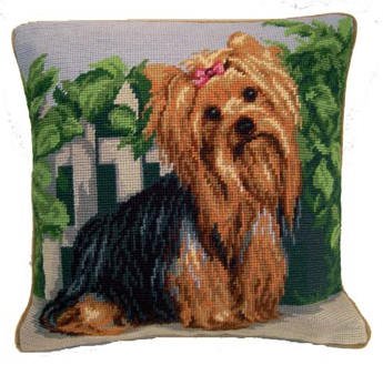 Yorkshire Terrier Yorkie Dog Portrait Needlepoint Pillow