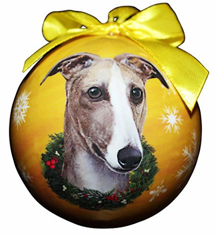 Greyhound Fawn Dog Snowflake Christmas Ornament Shatter Proof Ball - 3"