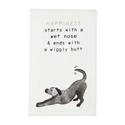 Happiness Starts Watercolor Dog Sentiment Dish Towel by Mud Pie
