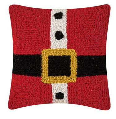 Peking Handicraft Christmas Santa Belt Hooked Wool Pillow 10" x 10"