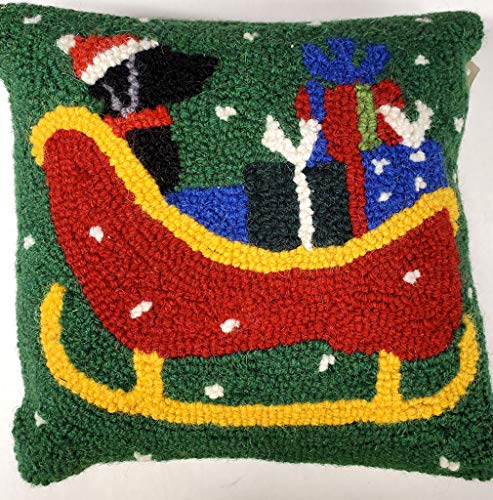 Peking Handicraft Black Labrador Santa Christmas Sleigh Throw Pillow - 10" x 10"
