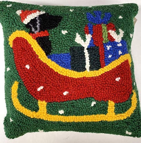 Peking Handicraft Black Labrador Santa Christmas Sleigh Throw Pillow - 10" x 10"