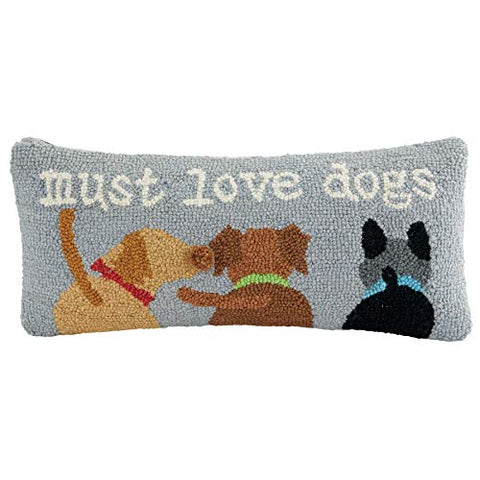 Mud Pie Must Love Dogs Hooked Wool Pillow - 18" x 8"