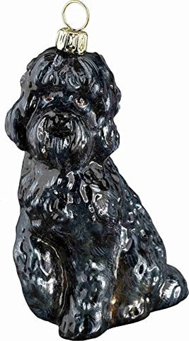 Sitting Black Labradoodle Dog Polish Glass Christmas Ornament Decoration New