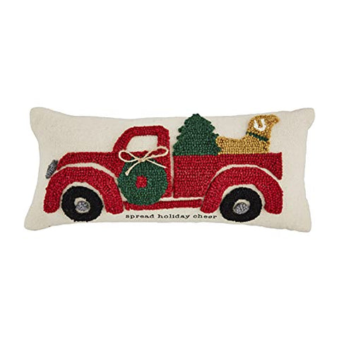 Mud Pie Vintage Truck Yellow Lab Christmas Hooked Wool Pillow