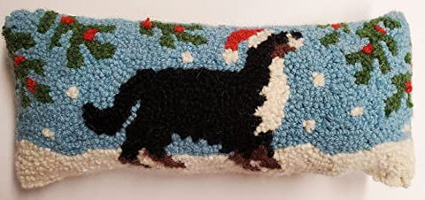 Peking Handicraft Bernese Mountain Dog Snowy Wool Pillow 5" x 12"