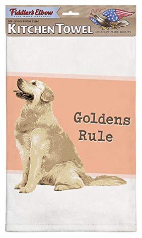 Fiddler's Elbow Goldens Rule Golden Retriever Dog Cotton Pique Dish Towel