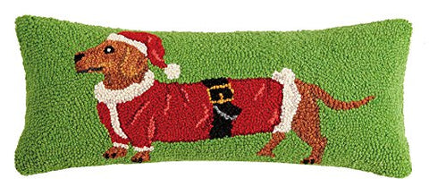 Peking Handicraft Santa Red Dachshund Dog Hooked Pillow - 8 X 20"