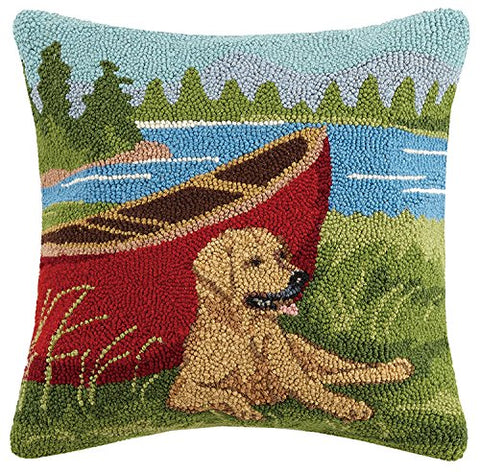 Peking Handicraft Golden Lab Canoe Hook Pillow, Multicolored