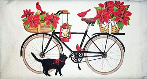 Mary Lake Thompson Christmas Red Poinsettia Bike Kitchen Dish Towel