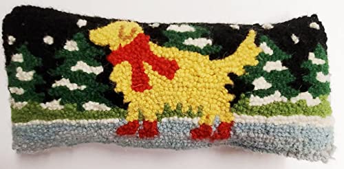 Peking Handicraft Ice Skating Golden Retreiver Wool Pillow 5" x 12"