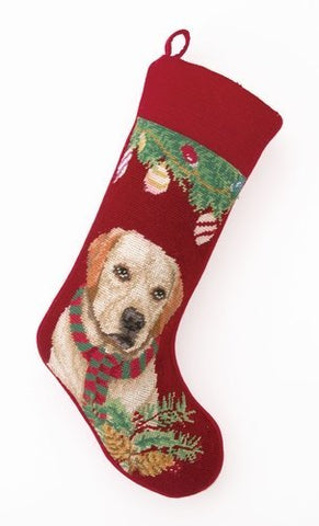 Yellow Labrador Retriever in Scarf Needlepoint Stocking