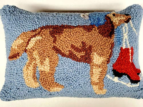 Peking Handicraft Goldendoodle Doodle Dog Ice Skates Christmas Hooked Throw Pillow - 8" x 12"