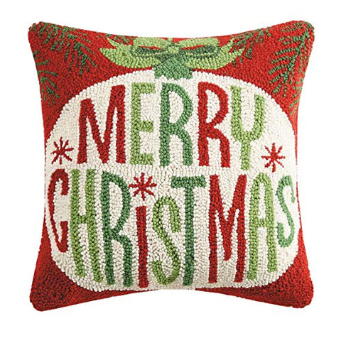 Merry Retro Christmas Script Ornament Hook Pillow, 16" x 16"