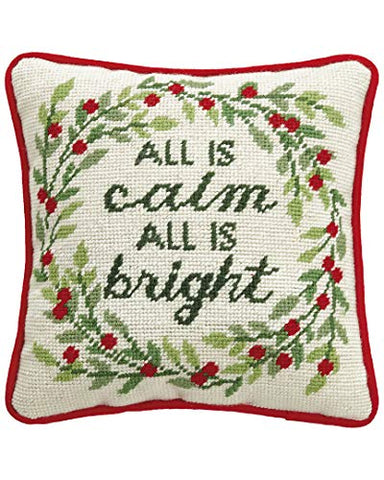 Peking Handicraft All is Calm All is Bright Christmas Wool Needlepoint Throw Pillow - 10" x 10"
