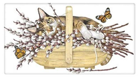 Mary Lake Thompson Flour Sack Towel Cat in Willow Basket