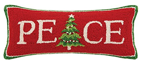 Peking Handicraft Peace Hook Wool Lumbar Pillow, Red