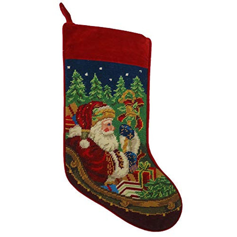 Peking Handicraft Santa Sleigh Presents Needlepoint Christmas Stocking, Wool, 11 x 18 Inches