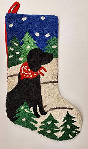 Peking Handicraft Snowy Mountain Black Labrador Retriever Dog Hooked Christmas Stocking- Wool 21"