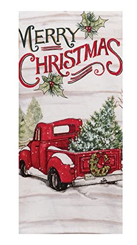 Retro Red Christmas Tree Truck Dual Purpose Kitchen Dish Terry Towel
