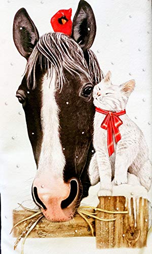 Mary Lake Thompson Winter Horse and Cat Pals Dish Towel