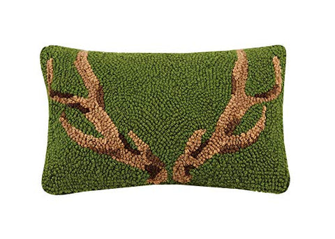 Deer Antlers Rustic Wool Hooked Pillow - 8? x 12"