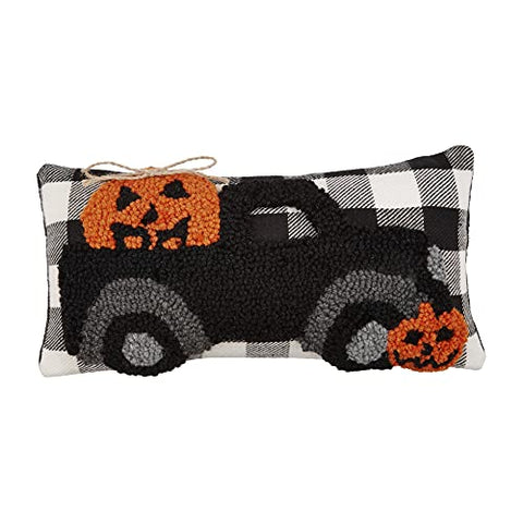 Mud Pie Halloween Mini Hooked Wool Canvas Pumpkin Truck Pillow
